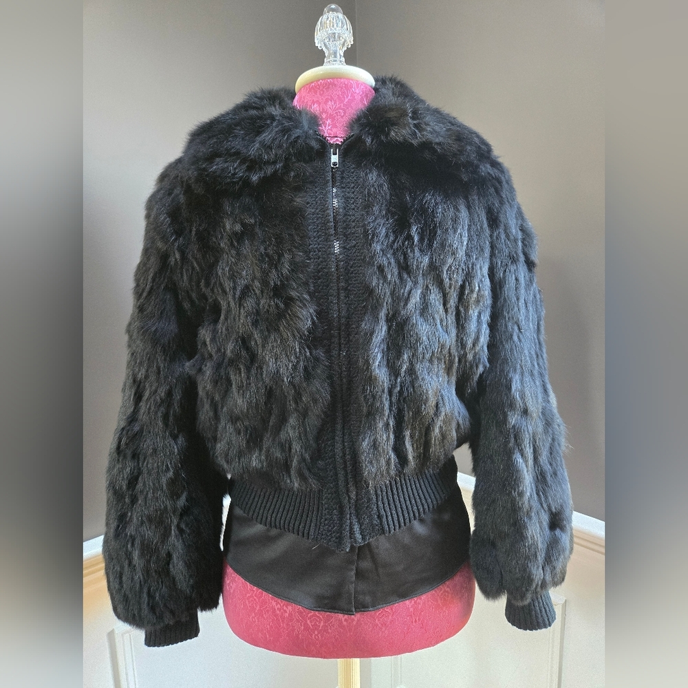 Vintage Black Rabbit Fur Jacket Size M